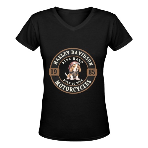 Harley Davison Beagle Biker Women's Deep V-neck T-shirt (Model T19)
