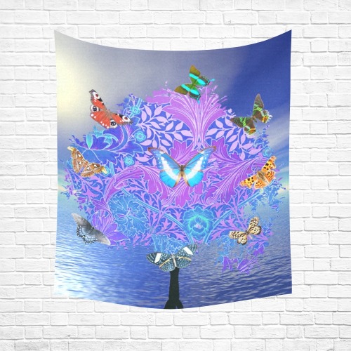Butterfly Tree Cotton Linen Wall Tapestry 51"x 60"