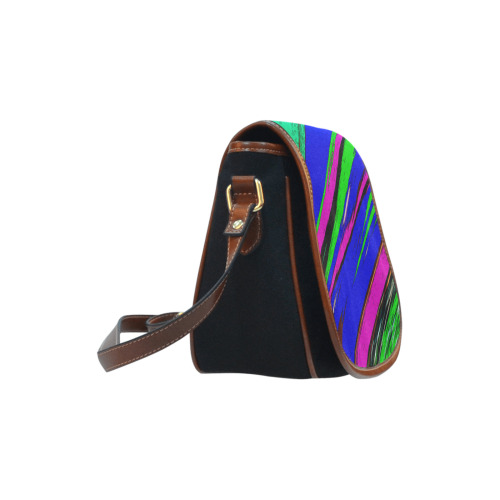 Diagonal Green Blue Purple And Black Abstract Art Saddle Bag/Small (Model 1649)(Flap Customization)