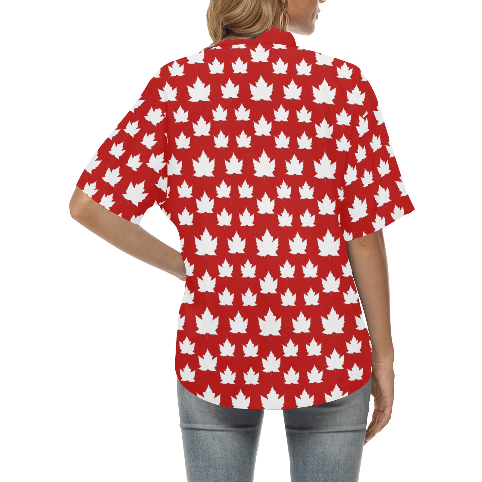Cute Canada Women's Shirts - Button Down All Over Print Hawaiian Shirt for Women (Model T58)