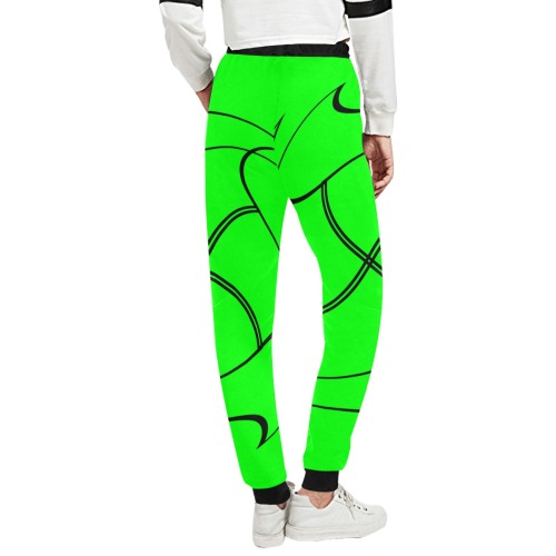 Black Interlocking Squares twirled green Unisex All Over Print Sweatpants (Model L11)