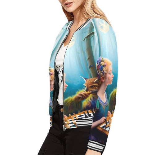 The Call of the Game 6_vectorized All Over Print Bomber Jacket for Women (Model H21)