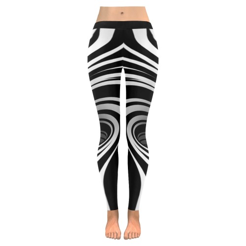 Op Art Optical Illusion Abstract Flower (Black|White) Women's Low Rise Leggings (Invisible Stitch) (Model L05)
