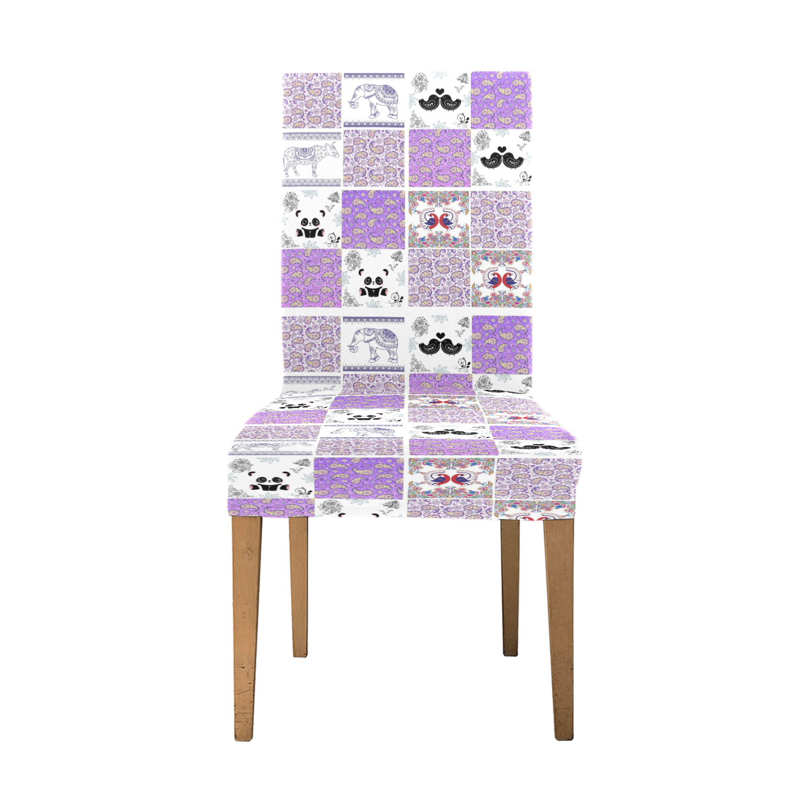 Purple Paisley Birds and Animals Patchwork Design Removable Dining Chair Cover