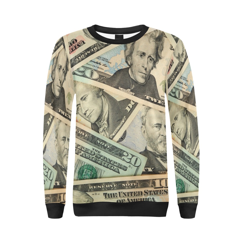 US PAPER CURRENCY All Over Print Crewneck Sweatshirt for Women (Model H18)
