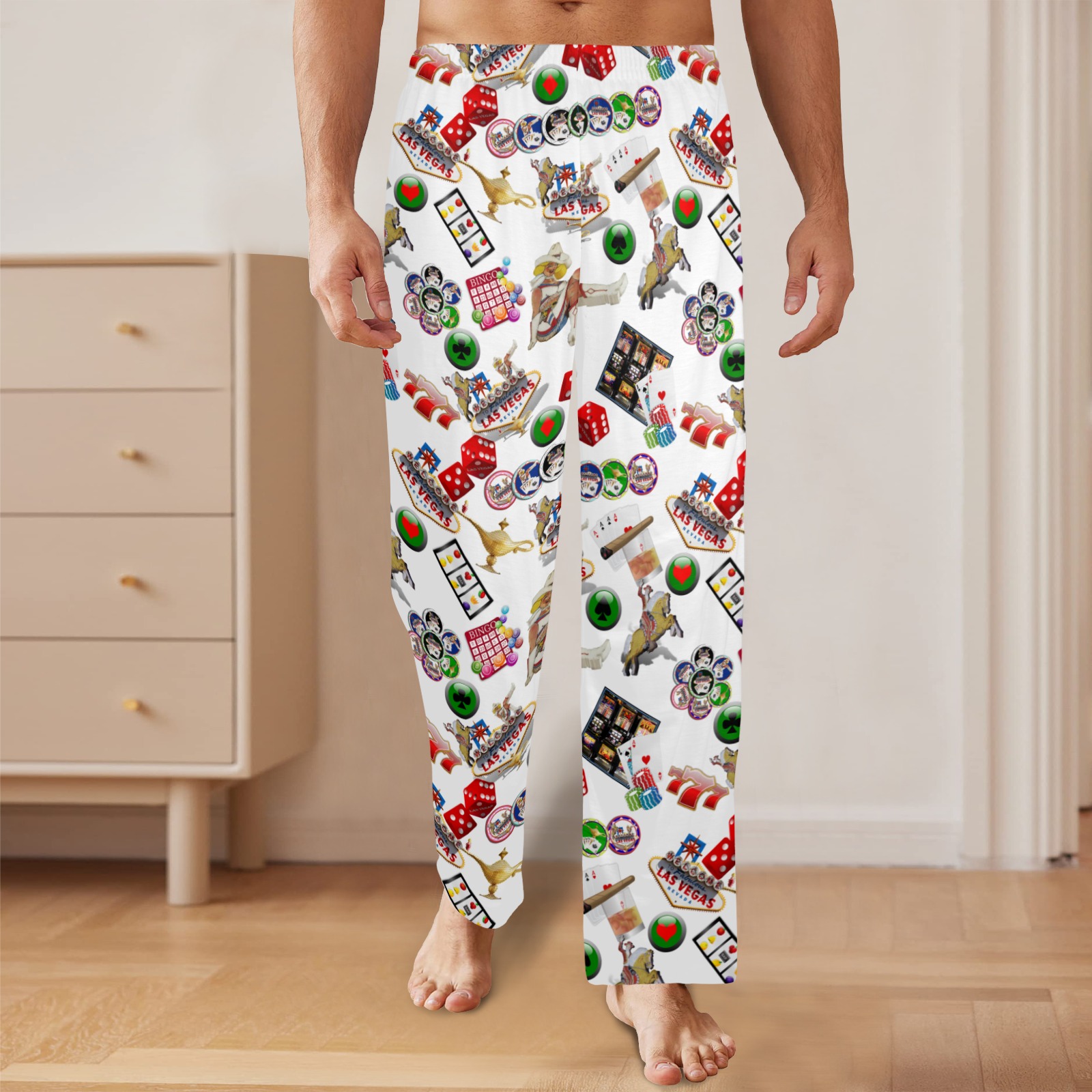 Las Vegas Icons on White Men's Pajama Trousers without Pockets
