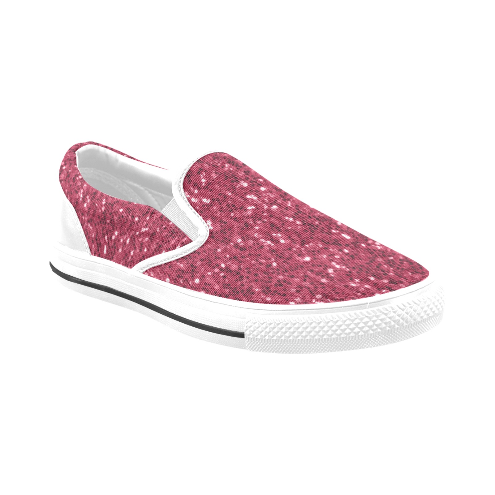 Magenta dark pink red faux sparkles glitter Women's Unusual Slip-on Canvas Shoes (Model 019)