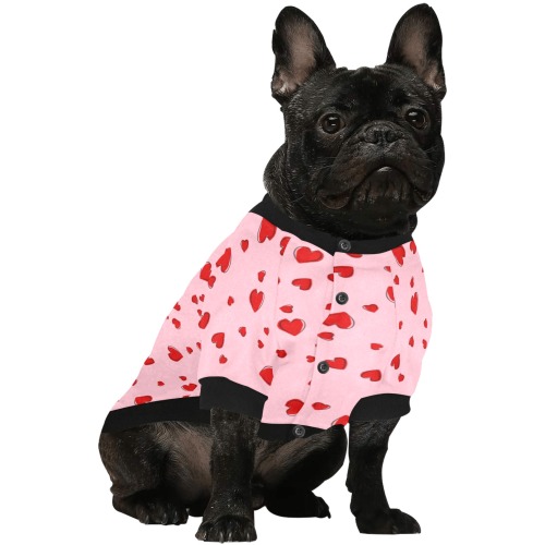 Red Hearts Floating on Pink Pet Dog Round Neck Shirt