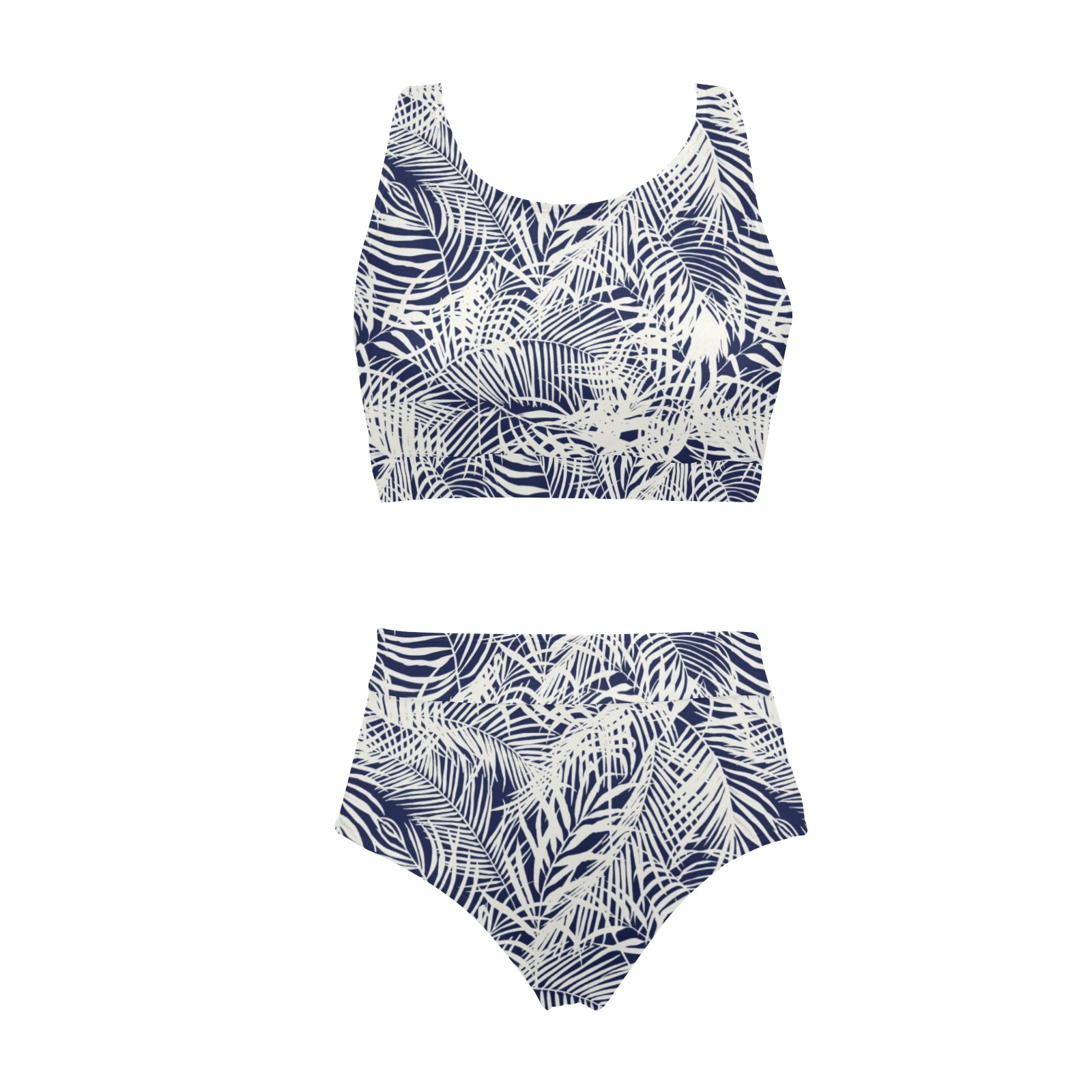 Palm Leaf Monochrome Wpm Crop Top Bikini Set Model S21 Id D6686654