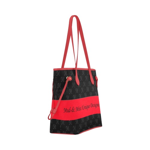 Mud-di Signature Black Radiant Red Stripe Clover Canvas Tote Bag (Model 1661)