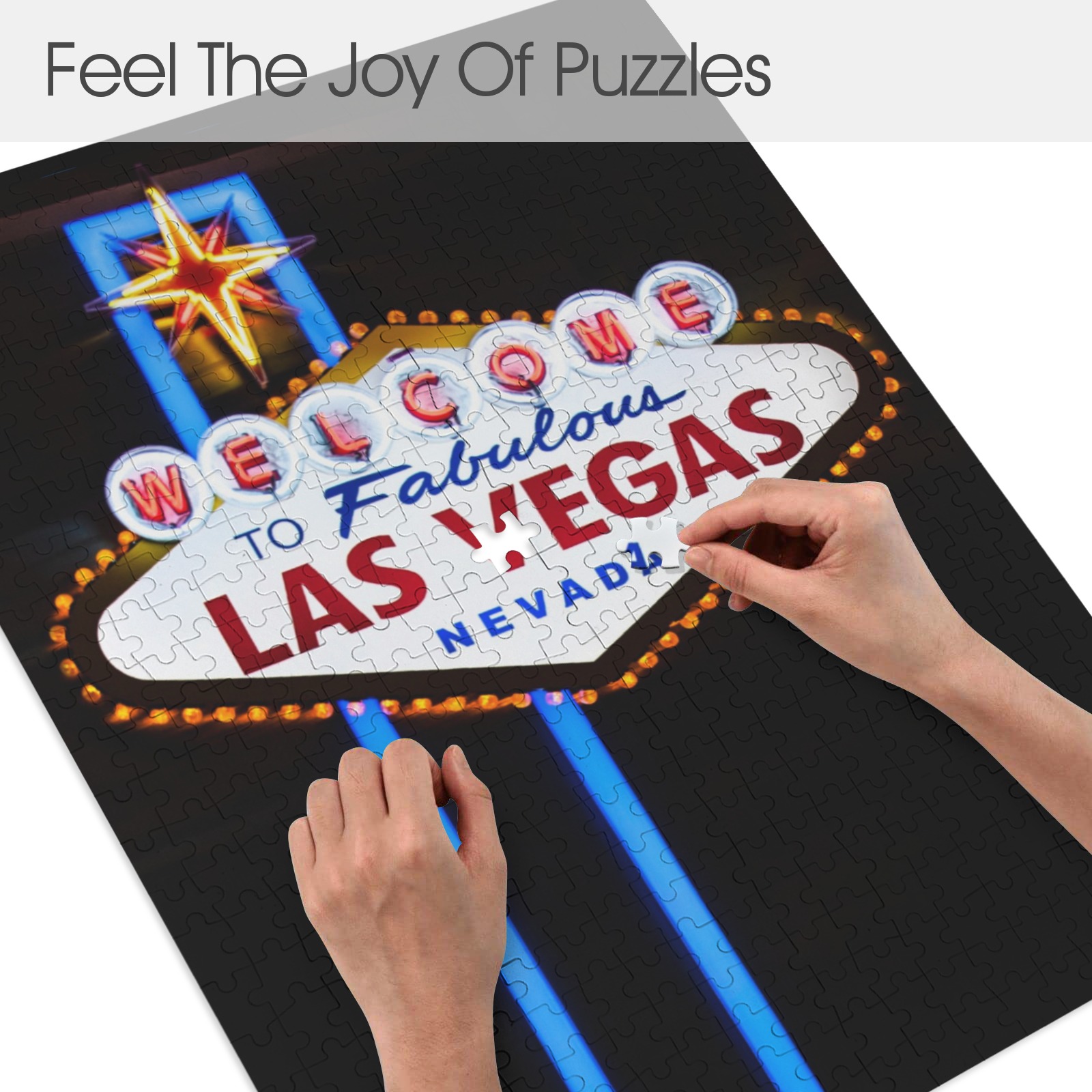 Las Vegas Welcome Sign Neon 500-Piece Wooden Jigsaw Puzzle (Vertical)
