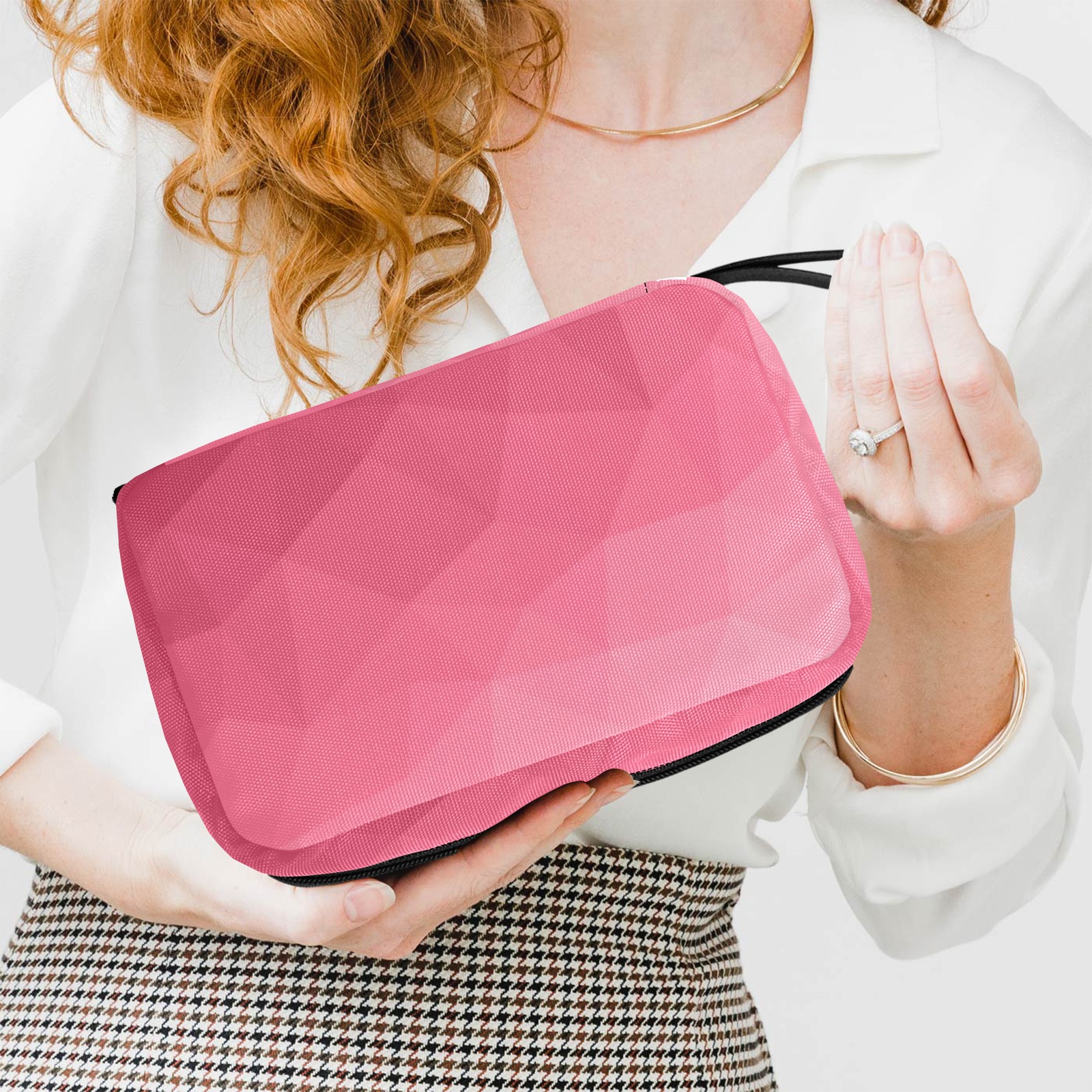 Magenta pink ombre gradient geometric mesh pattern Toiletry Bag with Hanging Hook (Model 1728)