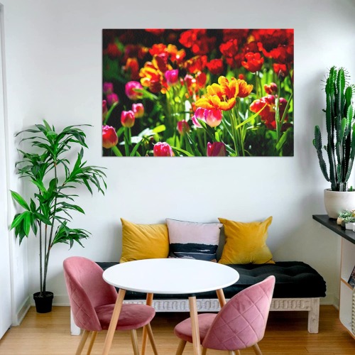 Colorful tulip flowers chic spring floral beauty Frame Canvas Print 48"x32"