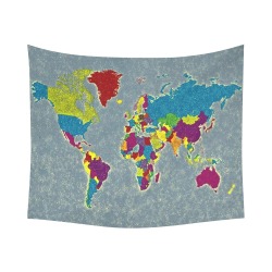 World Map Cotton Linen Wall Tapestry 60"x 51"