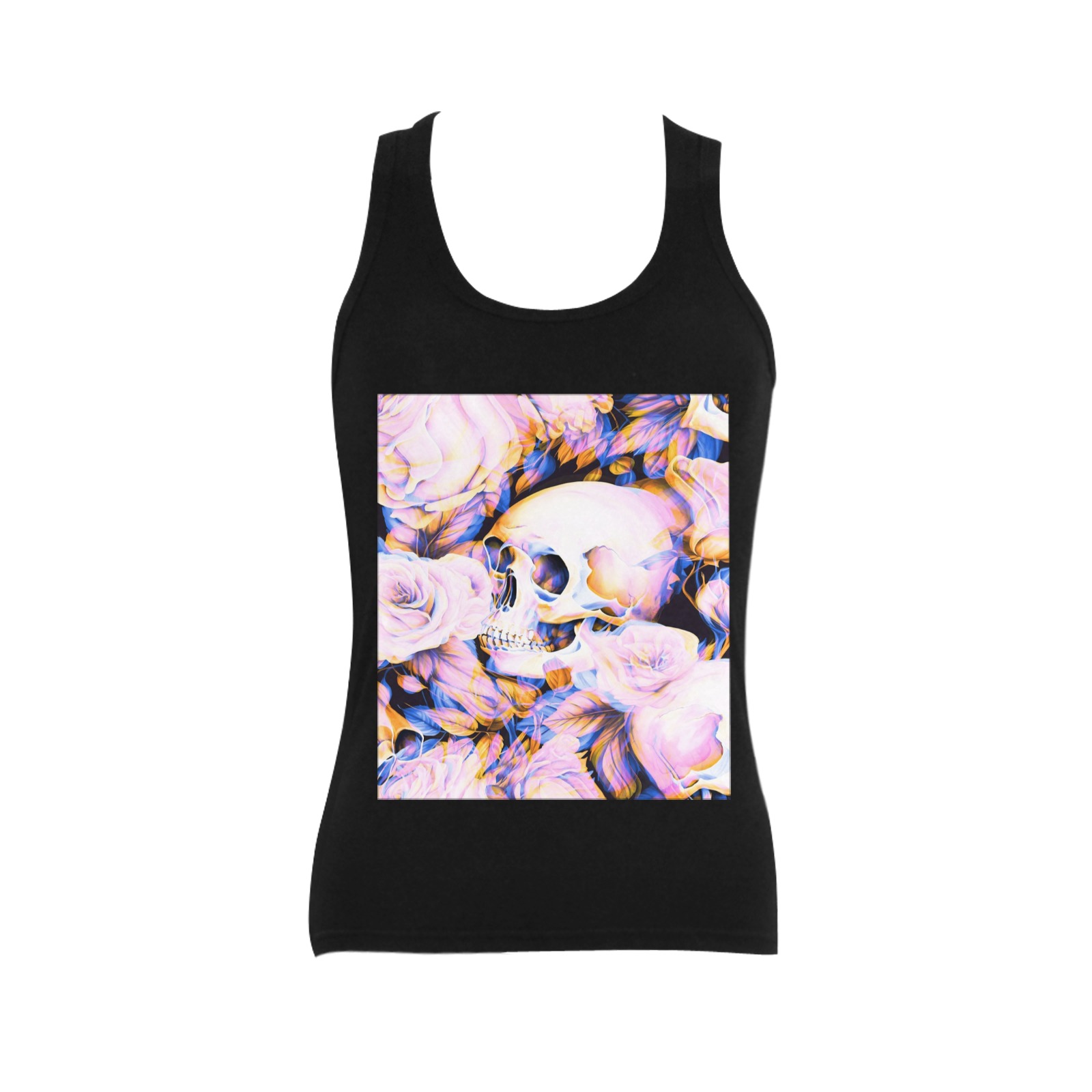 Psychedelic Pink Skull Women's Shoulder-Free Tank Top (Model T35)