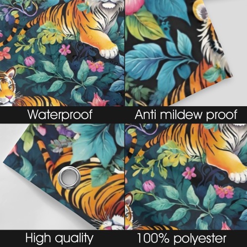 Jungle Tigers and Tropical Flowers Pattern Shower Curtain 72" x 72"