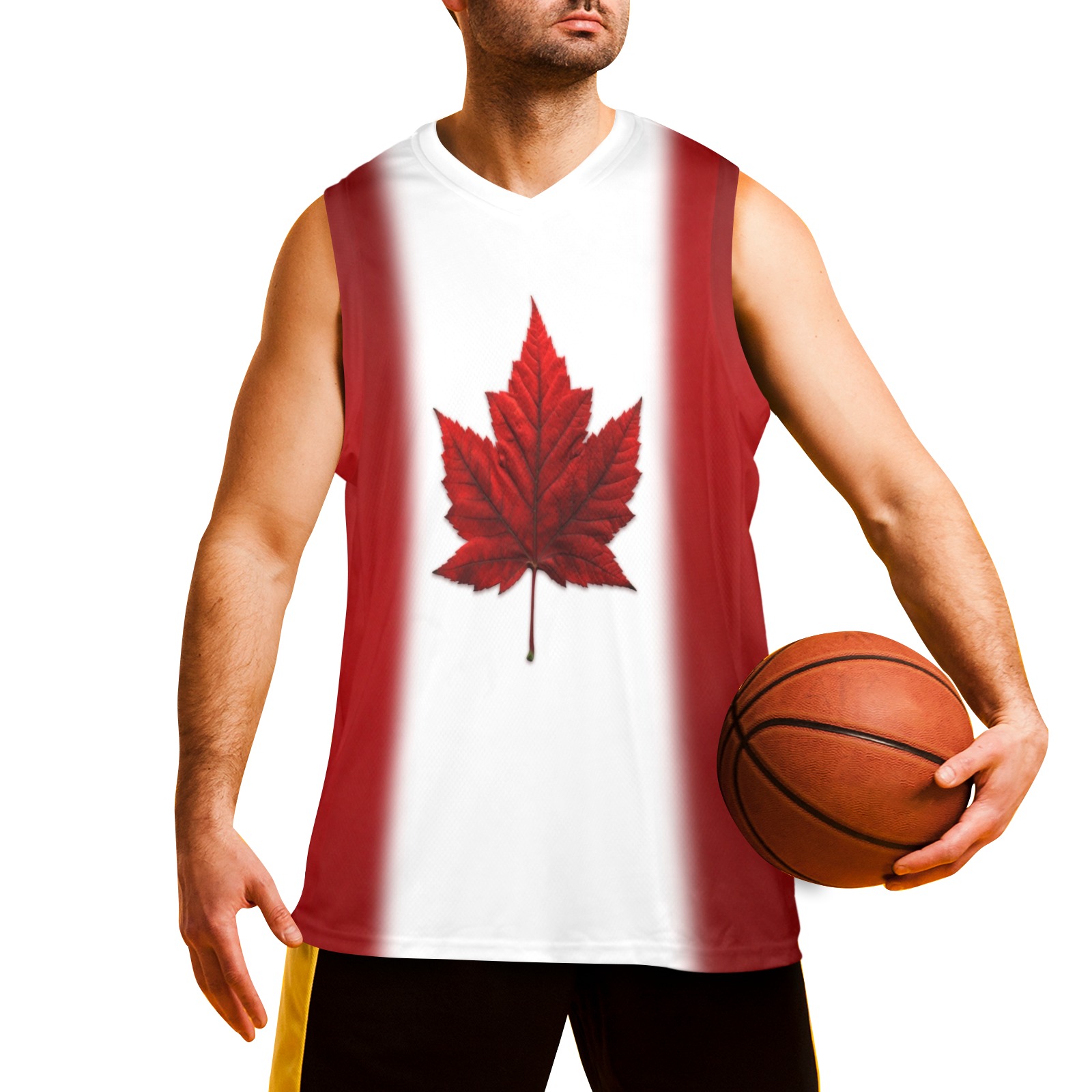 Canada Flag Team Shirts Men's V-Neck Basketball Jersey (B02)