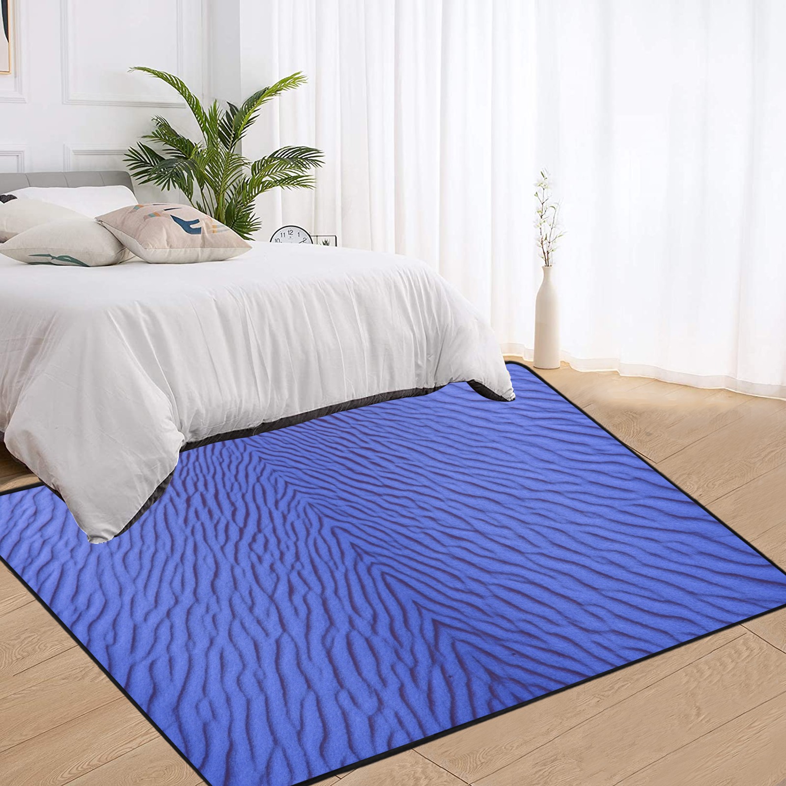 sand -blue Area Rug with Black Binding 7'x5'
