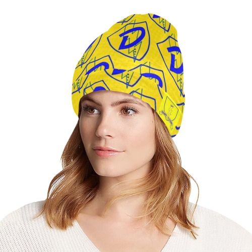 DIONIO Clothing - Yellow & Blue D Shield Repeat Beanie Hat All Over Print Beanie for Adults