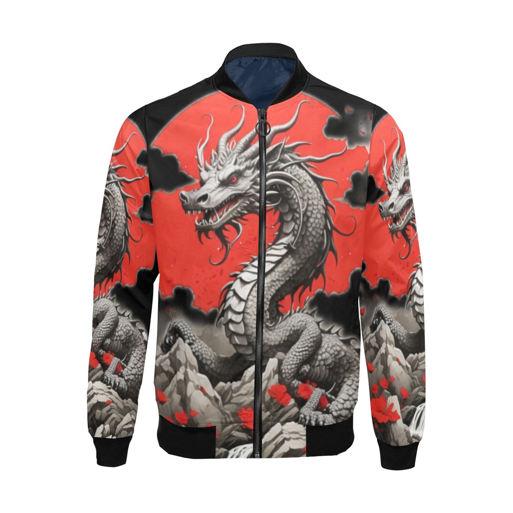 Chinese New Year 2024_Year of the Dragon_Red-White Watercolor_02c All Over Print Bomber Jacket for Men (Model H19)