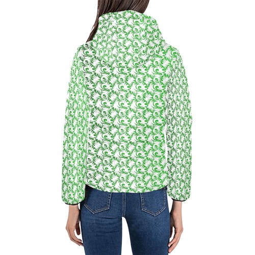 green swirl Women's Padded Hooded Jacket (Model H46)
