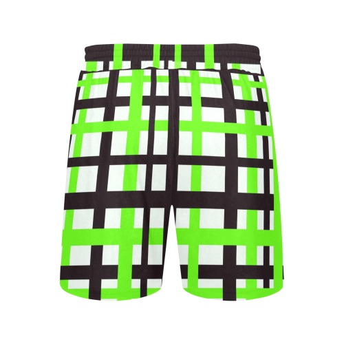 Interlocking Stripes Black White Green Men's Mid-Length Casual Shorts (Model L50)