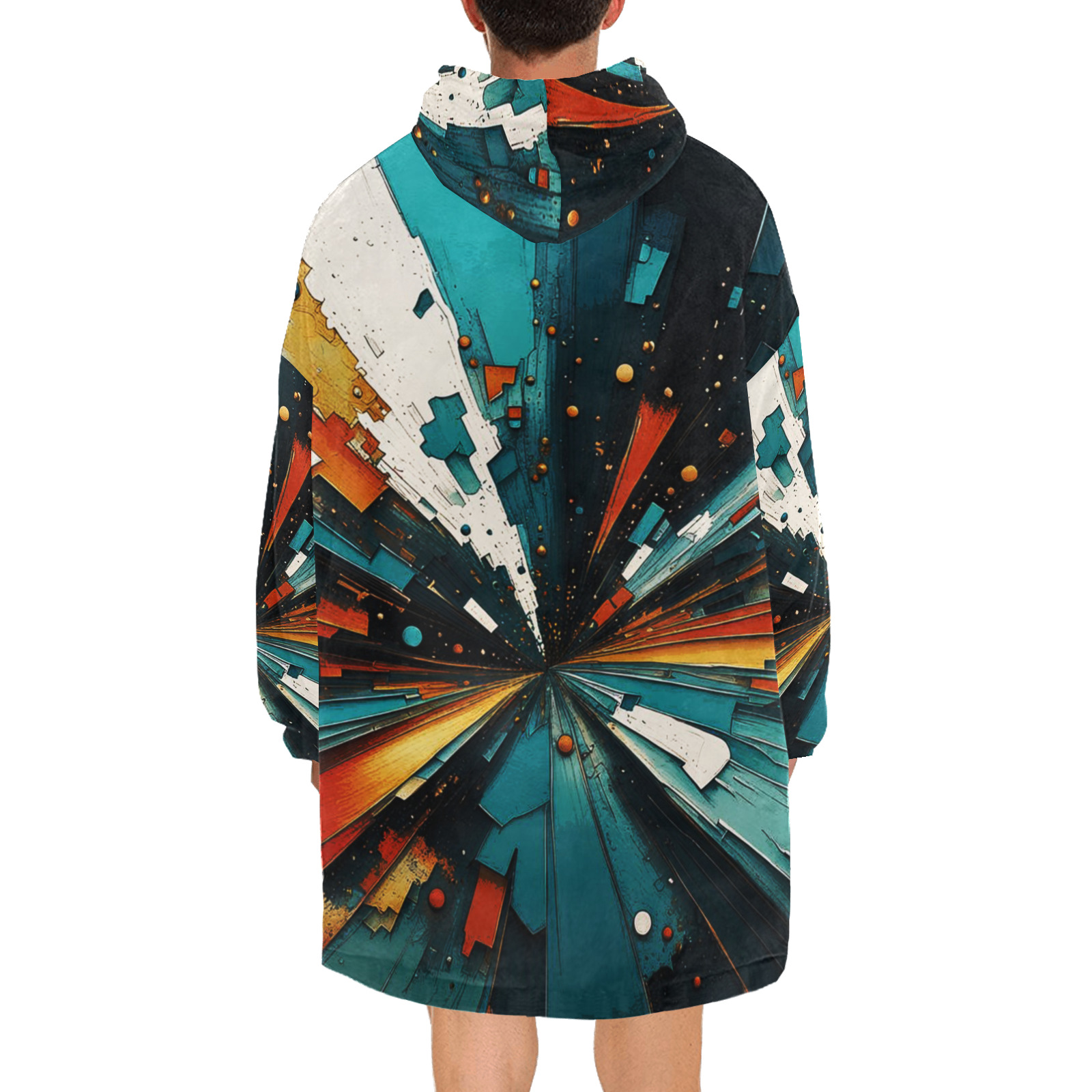 Abstract Blue And Orange 607 Blanket Hoodie for Men