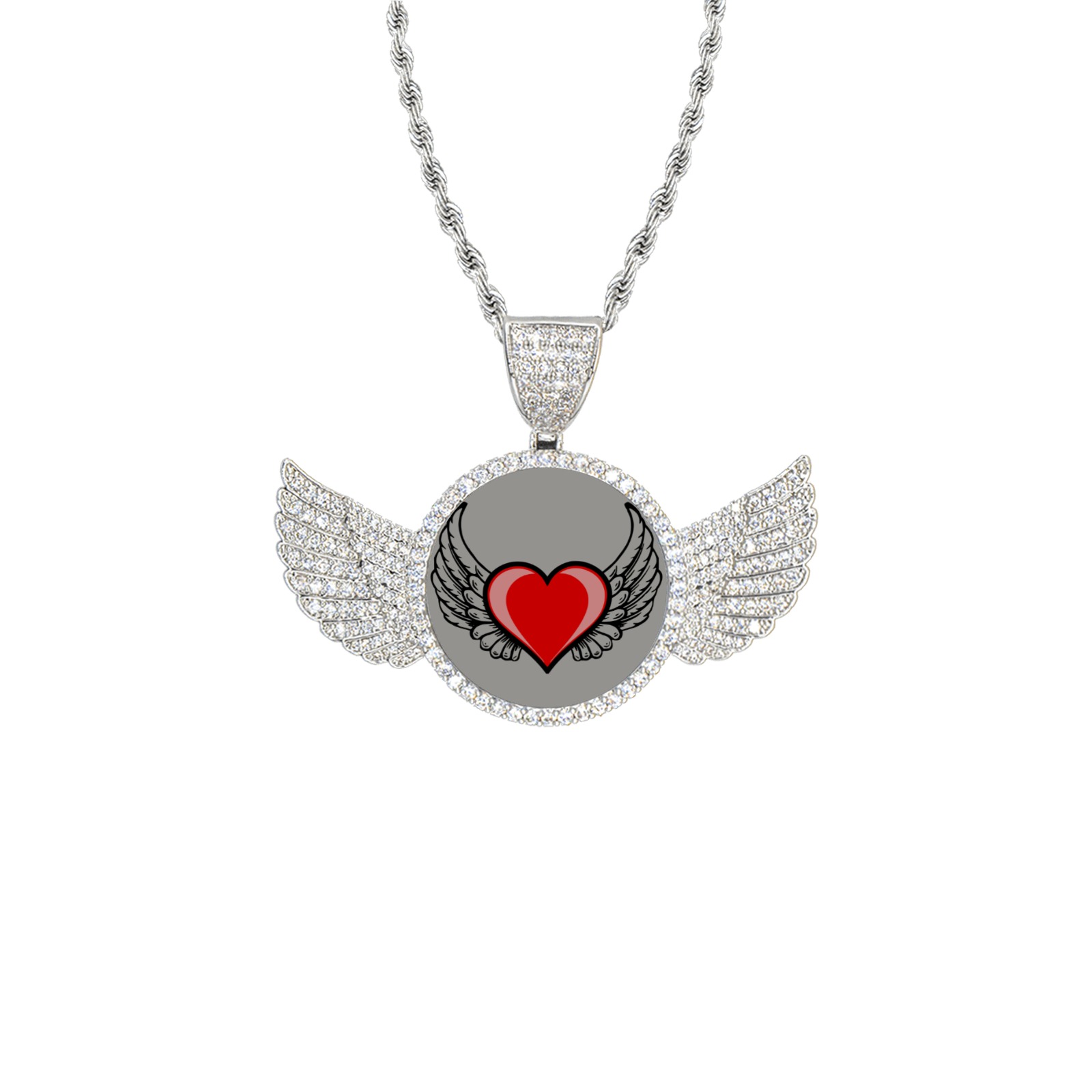 St Valentine Wings Silver Photo Pendant with Rope Chain