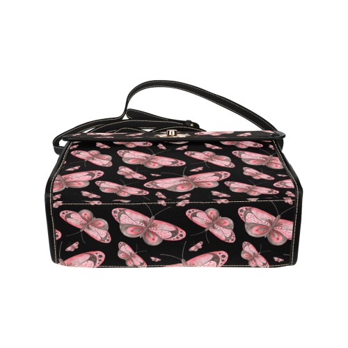 Pink-Butterflies Waterproof Canvas Bag-Black (All Over Print) (Model 1641)