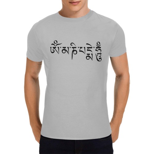 Om Mani Padme Hum Tibetan Buddhist Mantra Men's T-Shirt in USA Size (Front Printing Only)