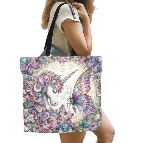 The Unicorn And Butterfly All Over Print Canvas Tote Bag/Large (Model 1699)