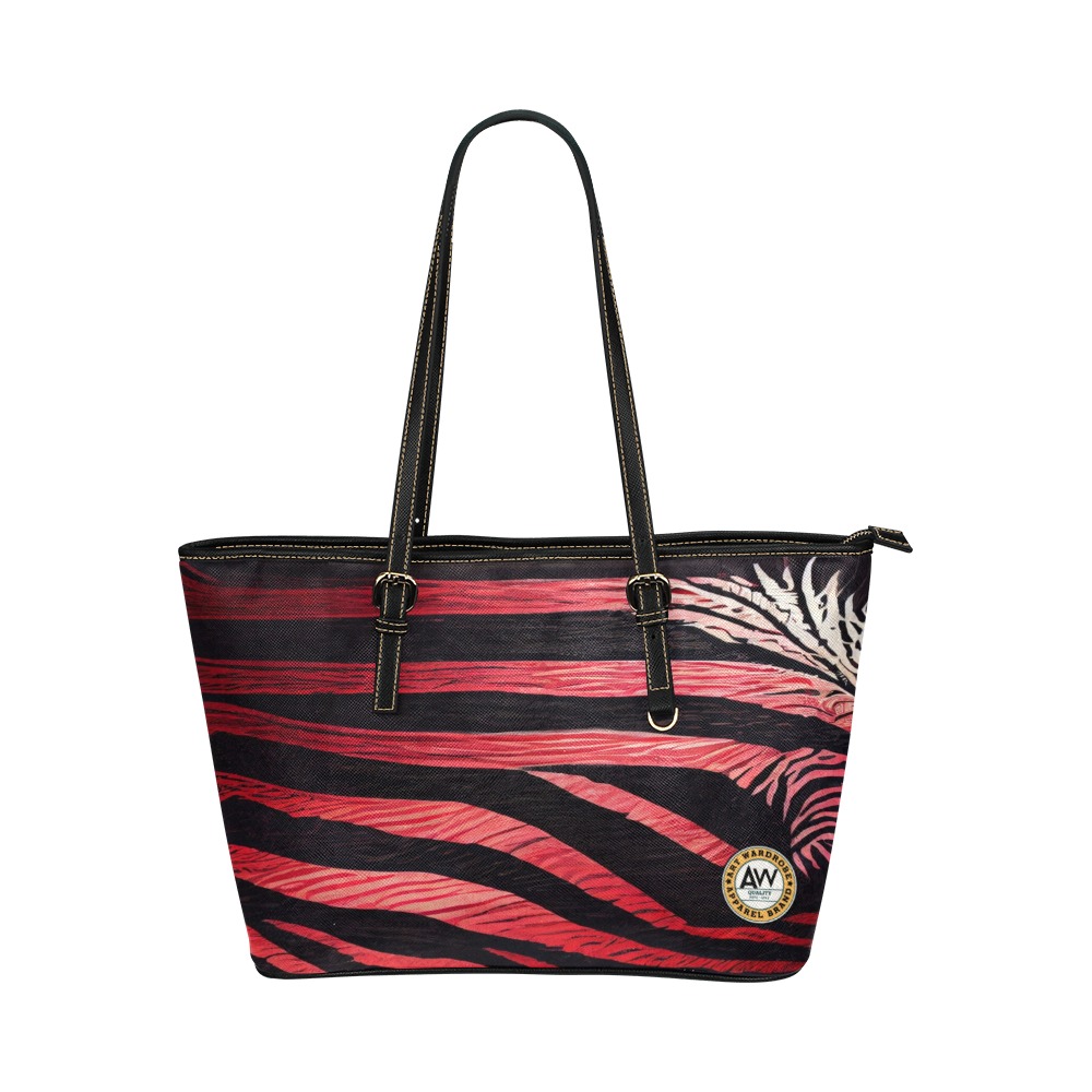 red and black zebra print Leather Tote Bag/Large (Model 1651)