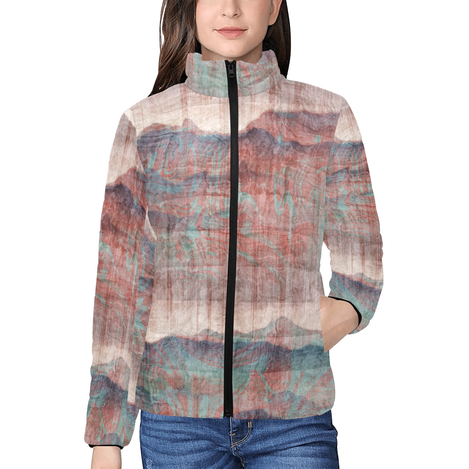 Berry Flowers Black Men's Stand Collar Padded Jacket main image 0