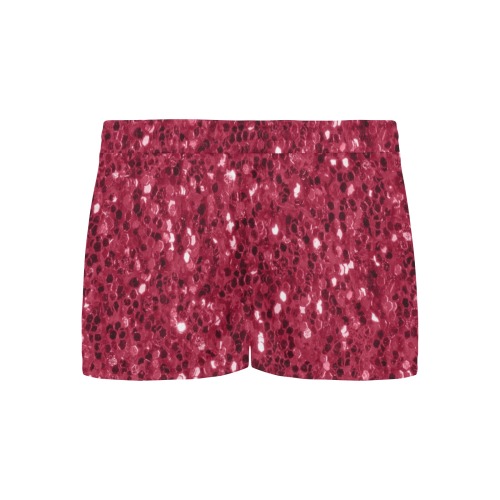 Magenta dark pink red faux sparkles glitter Women's Pajama Shorts