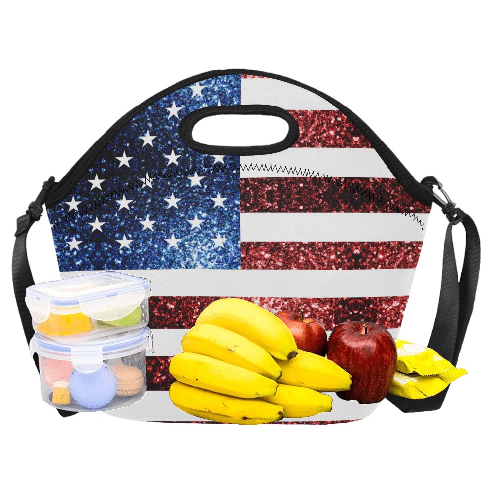 Sparkly USA flag America Red White Blue faux Sparkles patriotic bling 4th of July Neoprene Lunch Bag/Large (Model 1669)