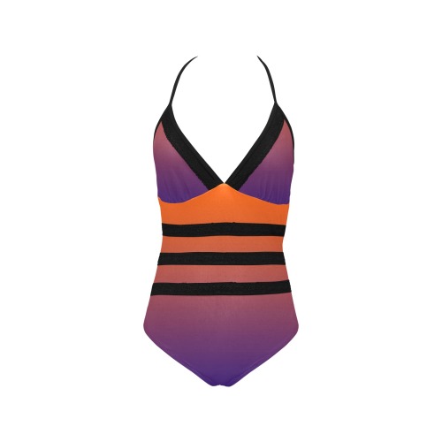 slice of rainbow Lace Band Embossing Swimsuit (Model S15)