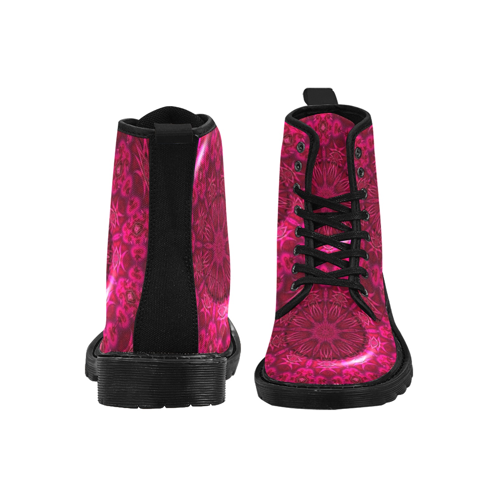 Ruby Red Crystal Abstract Fractal Kaleidoscope Mandala Martin Boots for Women (Black) (Model 1203H)