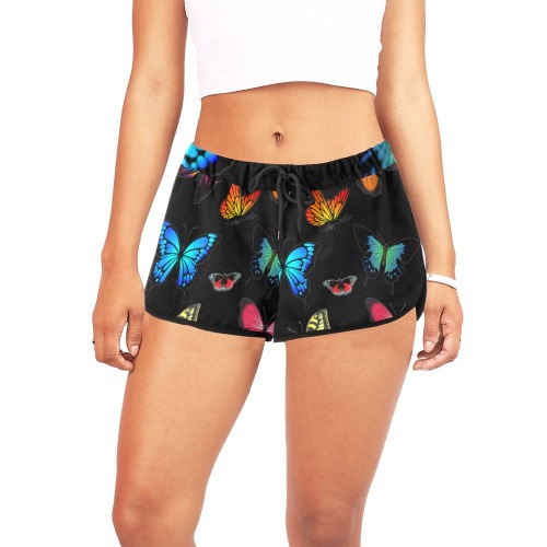 Butterfly (black) Women's All Over Print Relaxed Shorts (Model L19)