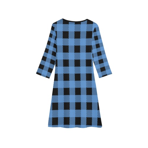 Buffalo Plaid Blue Girls' Long Sleeve Dress (Model D59)