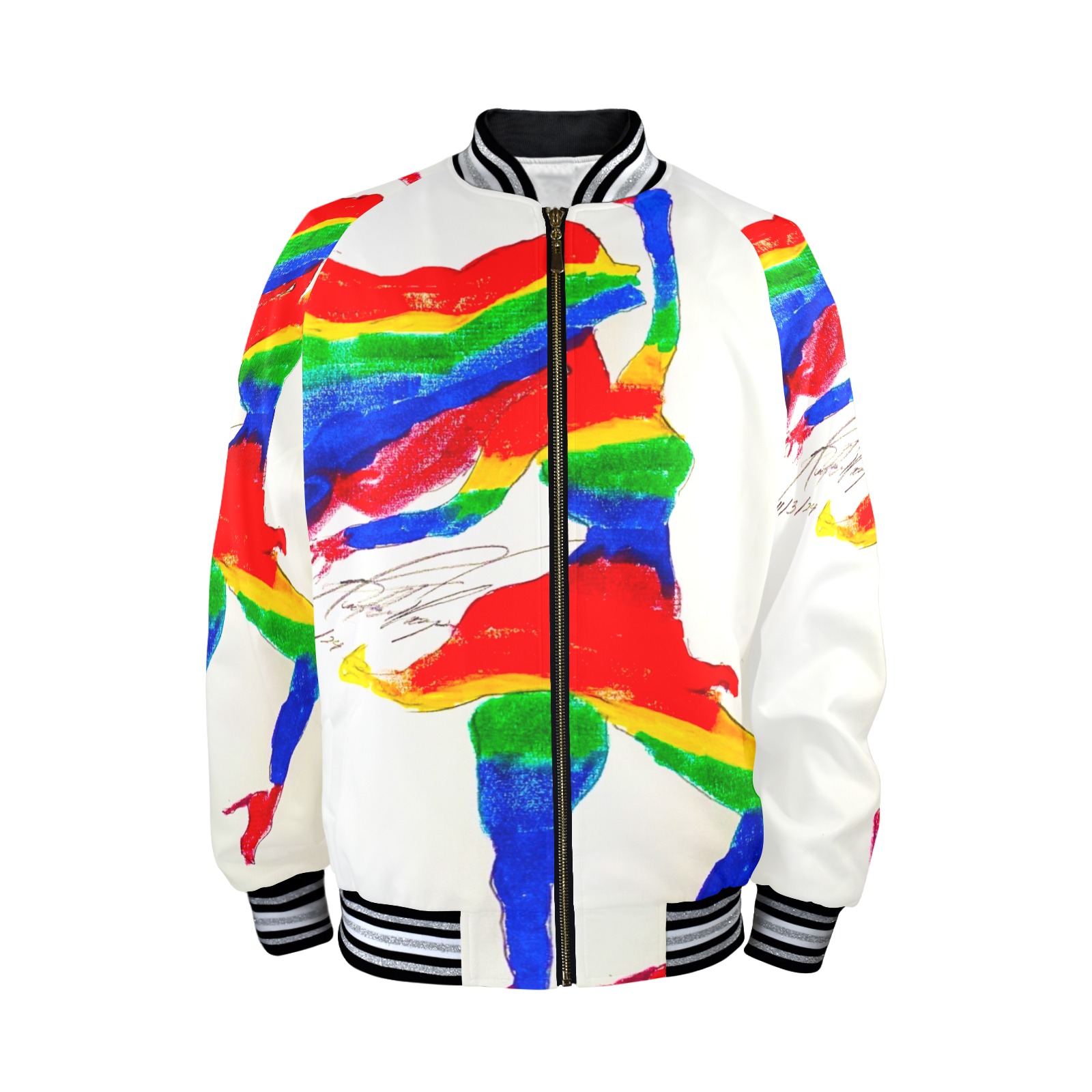 rainbow silhouette Men's Striped Trim Bomber Jacket (Model H21)