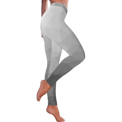 Grey Gradient Geometric Mesh Pattern Women's Low Rise Leggings (Invisible Stitch) (Model L05)