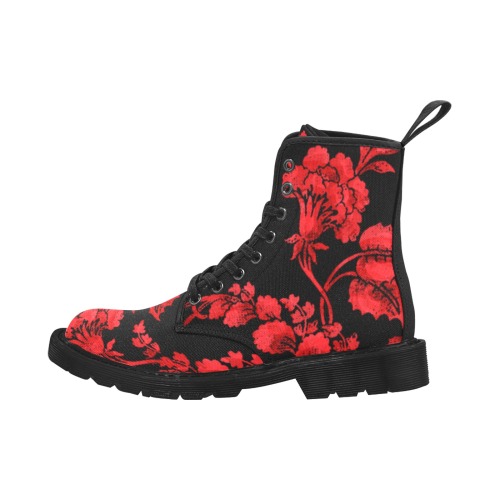 red flowers Martin Boots for Women (Black) (Model 1203H)