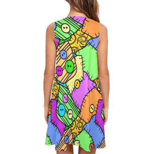 Sally Buttons and Patches Halloween Sleeveless A-Line Pocket Dress (Model D57)