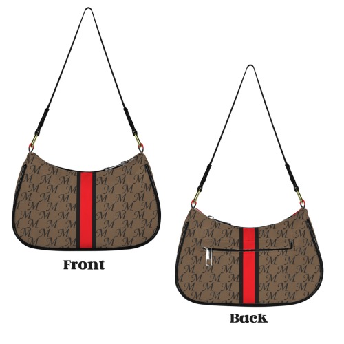 Mud-di Signature Red Stripe Walnut Women's Shoulder Bag-Black Strap (Model 1748)