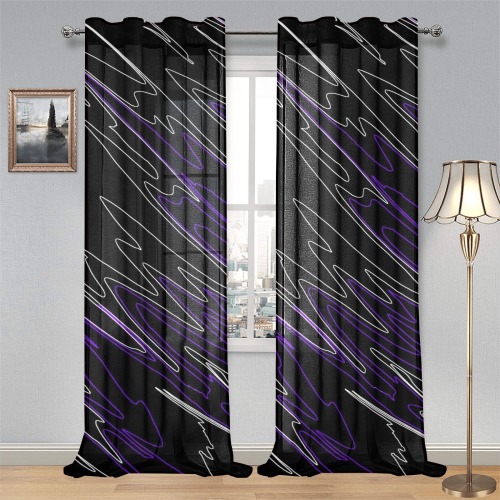 Marbled Black Purple Gauze Curtain 28"x95" (Two-Piece)