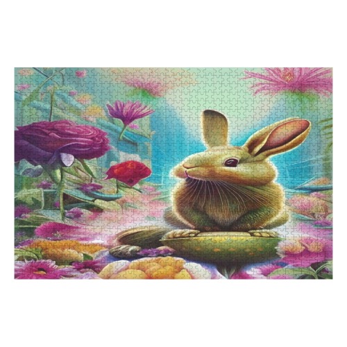 Bunny Flowers 1000-Piece Wooden Photo Puzzles