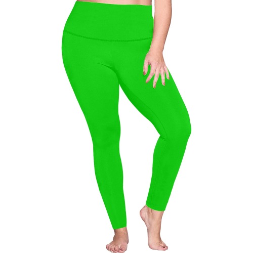 Merry Christmas Green Solid Color Women's Plus Size High Waist Leggings (Model L44)