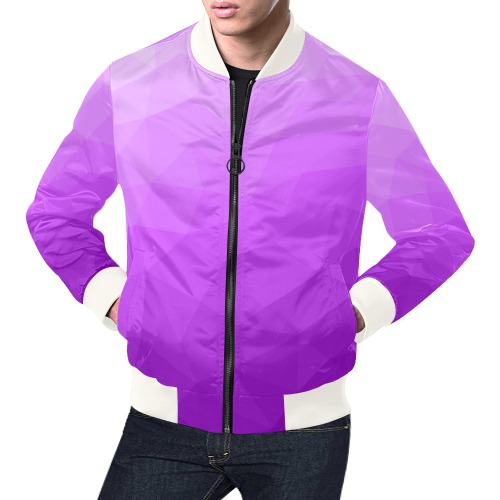 Purple gradient geometric mesh pattern All Over Print Bomber Jacket for Men (Model H19)
