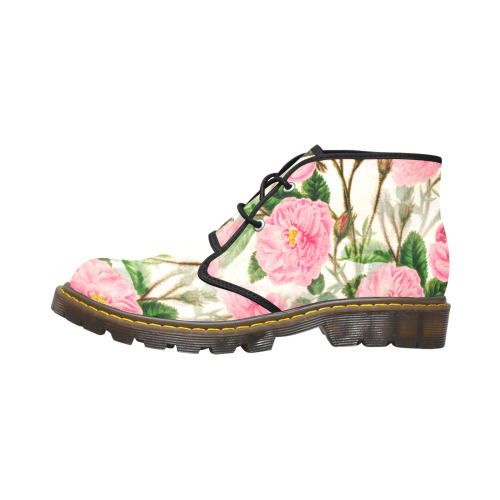 Vintage Pink Rose Garden Blossom Women's Canvas Chukka Boots (Model 2402-1)