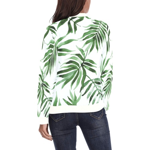 Watercolor_green_leaf All Over Print Bomber Jacket for Women (Model H36)